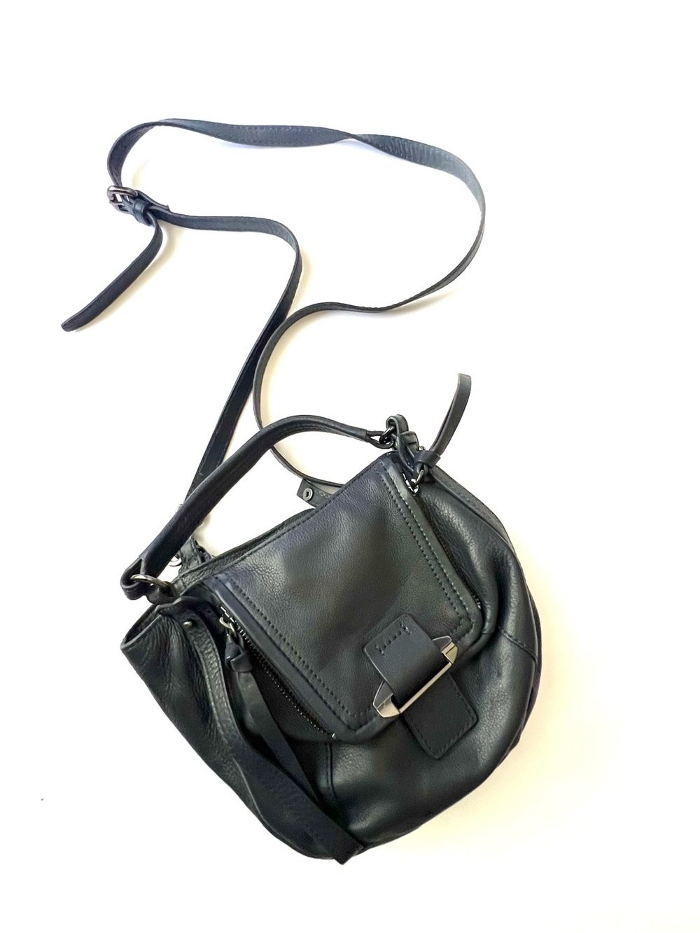 Kooba Mini Jonnie Black Pebbled Leather Crossbody Satchel Bag